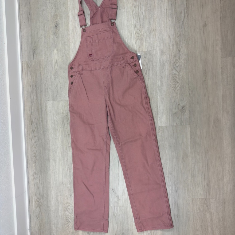 Dickies Womens Bib Overalls Relaxed Fit Straight Leg Size Small Pink